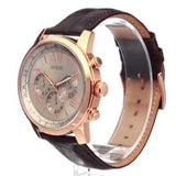 Buy Shop Guess Horizon Quartz Champagne Dial Brown Leather Strap Watch For Women - W0380G4 USA Online