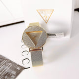 Buy Shop Guess Iconic Diamonds Gold Dial Gold Mesh Bracelet Watch For Women - GW0477L2 USA Online