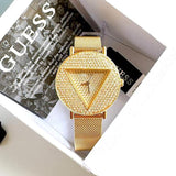 Buy Shop Guess Iconic Diamonds Gold Dial Gold Mesh Bracelet Watch For Women - GW0477L2 USA Online