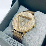 Buy Shop Guess Iconic Diamonds Gold Dial Gold Mesh Bracelet Watch For Women - GW0477L2 USA Online