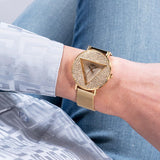 Buy Shop Guess Iconic Diamonds Gold Dial Gold Mesh Bracelet Watch For Women - GW0477L2 USA Online