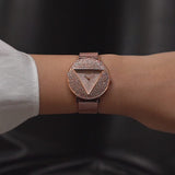 Buy Shop Guess Iconic Diamonds Rose Gold Dial Rose Gold Mesh Bracelet Watch For Women - GW0477L3 USA Online