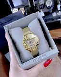 Buy Shop Guess Iconic Quartz Gold Dial Gold Mesh Bracelet Watch For Women - GW0527L2 USA Online
