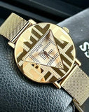 Buy Shop Guess Iconic Quartz Gold Dial Gold Mesh Bracelet Watch For Women - GW0527L2 USA Online
