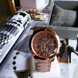 Buy Shop Guess Iconic Signature Brown Dial Rose Gold Steel Strap Watch For Men - W0668G1 USA Online