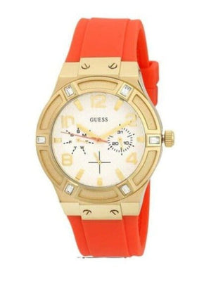 Buy Shop Guess Jet Setter Golden Dial Orange Rubber Watch For Women - W0564L2 USA Online