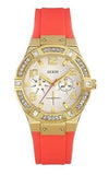 Guess Jet Setter Golden Dial Orange Rubber Watch For Women - W0564L2