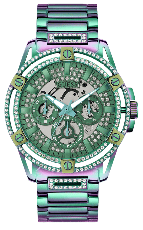 Buy Shop Guess King Iridescent Multifunction Multicolor Dial Purple Steel Strap Watch For Men - GW0497G3 USA Online
