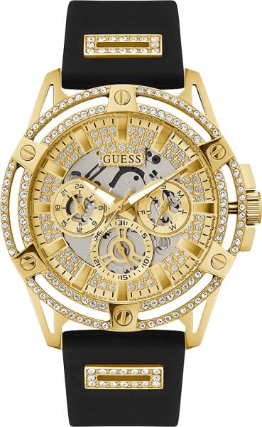 Buy Shop Guess King Quartz Crystals Gold Dial Black Silicone Strap Watch For Men - GW0537G2 USA Online