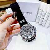 Buy Shop Guess King Quartz Crystals Silver Dial Black Silicone Strap Watch For Men - GW0537G1 USA Online