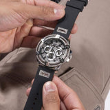 Buy Shop Guess King Quartz Crystals Silver Dial Black Silicone Strap Watch For Men - GW0537G1 USA Online