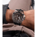 Buy Shop Guess King Quartz Crystals Silver Dial Black Silicone Strap Watch For Men - GW0537G1 USA Online