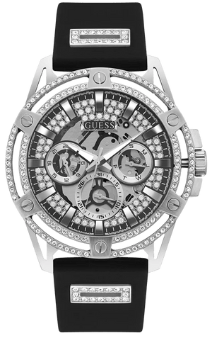 Buy Shop Guess King Quartz Crystals Silver Dial Black Silicone Strap Watch For Men - GW0537G1 USA Online