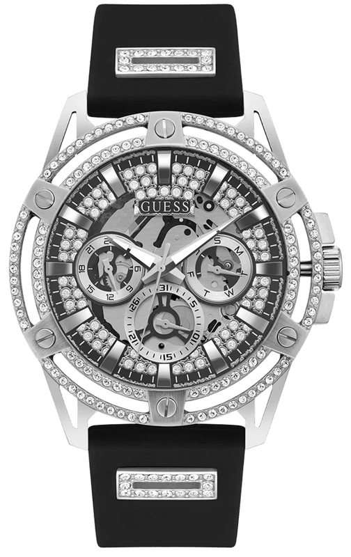 Buy Shop Guess King Quartz Crystals Silver Dial Black Silicone Strap Watch For Men - GW0537G1 USA Online
