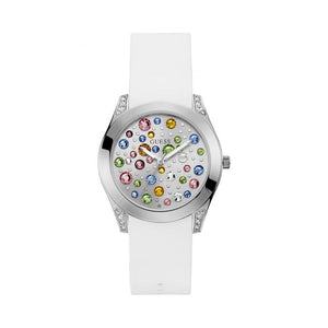 Buy Shop Guess Wanderlust Crystals Silver Dial White Rubber Strap Watch For Women - W1059L3 USA Online