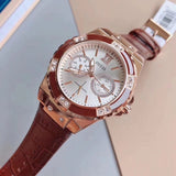 Buy Shop Guess Limelight Analog White Dial Brown Leather Strap Watch For Women - W0775l14 USA Online