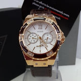 Buy Shop Guess Limelight Analog White Dial Brown Leather Strap Watch For Women - W0775l14 USA Online