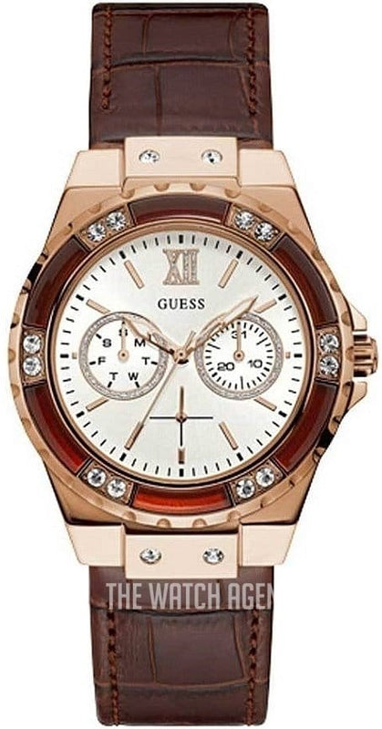 Buy Shop Guess Limelight Analog White Dial Brown Leather Strap Watch For Women - W0775l14 USA Online