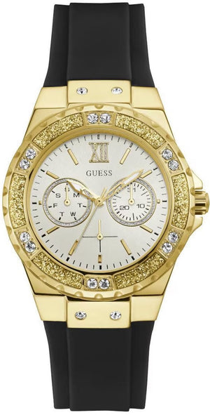 Buy Shop Guess Limelight Crystals Silver Dial Black Rubber Strap Watch For Women - GW0519L1 USA Online