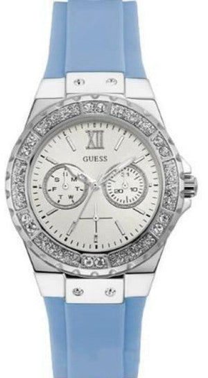 Buy Shop Guess Limelight Crystals White Dial Blue Rubber Strap Watch for Women - W1053L5 USA Online