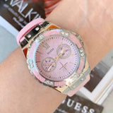 Buy Shop Guess Limelight Quartz Diamonds Pink Dial Pink Denim Strap Watch For Women - W0775l15 USA Online