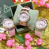 Buy Shop Guess Limelight Quartz Diamonds Pink Dial Pink Denim Strap Watch For Women - W0775l15 USA Online