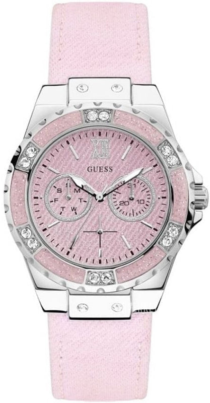 Buy Shop Guess Limelight Quartz Diamonds Pink Dial Pink Denim Strap Watch For Women - W0775l15 USA Online