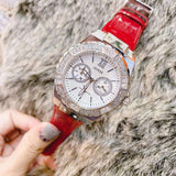 Buy Shop Guess Limelight Quartz Diamonds White Dial Red Leather Strap Watch For Women - W0775L11 USA Online