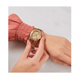Buy Shop Guess Limelight Quartz Gold Dial Gold Leather Strap Watch For Women - W0775L13 USA Online