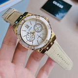 Buy Shop Guess Limelight Quartz Silver Dial Golden Leather Strap Watch For Women - W0775L2 USA Online