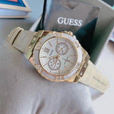 Buy Shop Guess Limelight Quartz Silver Dial Golden Leather Strap Watch For Women - W0775L2 USA Online