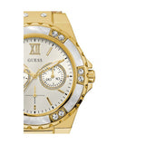 Buy Shop Guess Limelight Quartz Silver Dial Golden Leather Strap Watch For Women - W0775L2 USA Online
