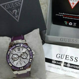 Buy Shop Guess Limelight Quartz Silver Dial Purple Leather Strap Watch For Women - W0775L6 USA Online