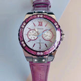 Buy Shop Guess Limelight Quartz Silver Dial Purple Leather Strap Watch For Women - W0775L6 USA Online