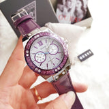 Buy Shop Guess Limelight Quartz Silver Dial Purple Leather Strap Watch For Women - W0775L6 USA Online