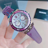 Buy Shop Guess Limelight Quartz Silver Dial Purple Leather Strap Watch For Women - W0775L6 USA Online
