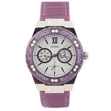 Buy Shop Guess Limelight Quartz Silver Dial Purple Leather Strap Watch For Women - W0775L6 USA Online