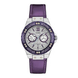 Buy Shop Guess Limelight Quartz Silver Dial Purple Leather Strap Watch For Women - W0775L6 USA Online