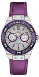 Buy Shop Guess Limelight Quartz Silver Dial Purple Leather Strap Watch For Women - W0775L6 USA Online