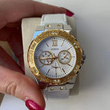 Buy Shop Guess Limelight Quartz Silver Dial White Leather Strap Watch For Women - W0775l8 USA Online