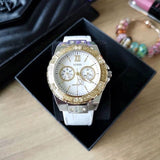 Buy Shop Guess Limelight Quartz Silver Dial White Leather Strap Watch For Women - W0775l8 USA Online