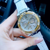 Buy Shop Guess Limelight Quartz Silver Dial White Leather Strap Watch For Women - W0775l8 USA Online