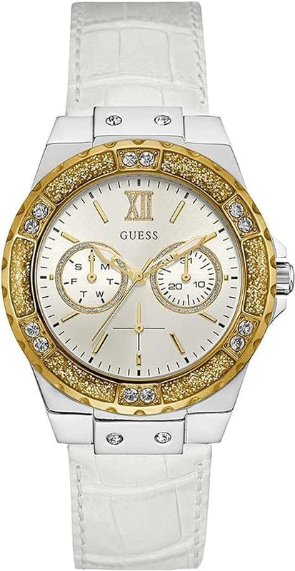 Buy Shop Guess Limelight Quartz Silver Dial White Leather Strap Watch For Women - W0775l8 USA Online