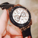 Buy Shop Guess Limelight Quartz White Dial Black Leather Strap Watch For Women - W0775L9 USA Online