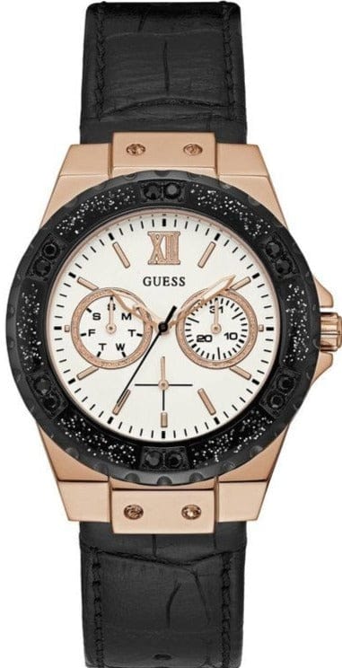Buy Shop Guess Limelight Quartz White Dial Black Leather Strap Watch For Women - W0775L9 USA Online