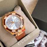 Buy Shop Guess Limelight Quartz White Dial Brown Leather Strap Watch For Women - W0775L7 USA Online