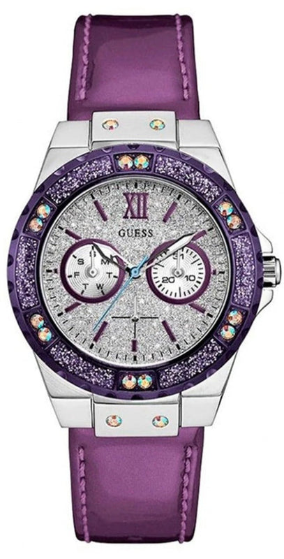 Buy Shop Guess Limelight Quartz Silver Dial Purple Leather Strap Watch For Women - W0775L6 USA Online