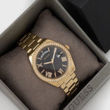Buy Shop Guess Luna Diamonds Black Dial Gold Steel Strap Watch for Women - GW0307L2 USA Online