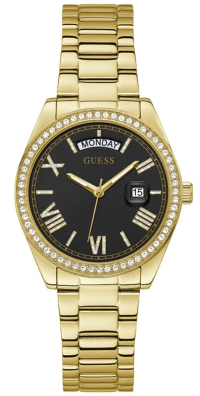Buy Shop Guess Luna Diamonds Black Dial Gold Steel Strap Watch for Women - GW0307L2 USA Online