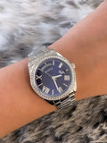 Buy Shop Guess Luna Diamonds Blue Dial Silver Steel Strap Watch for Women - GW0307L1 USA Online